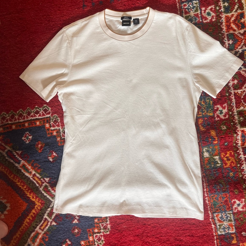 Hugo Boss Men's Cream SLIM FIT MERCERIZED T-Shirt